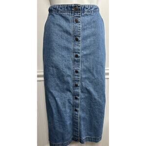 Ralph Lauren Blue Button-Front Denim Midi Skirt